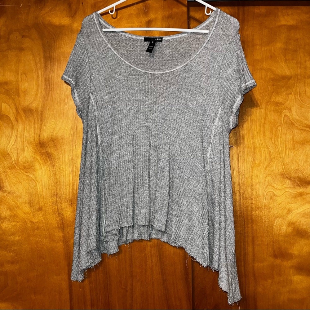 Gray AQUA short sleeved ribbed knit Women's Top
